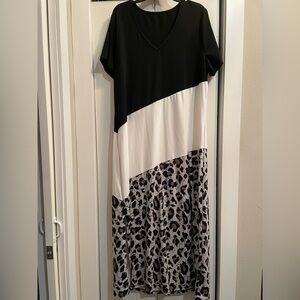 Elegant Asymmetrical Black and White Leopard Dress